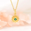 Close-up of gold evil eye necklace with green gemstone and zircon sunflower pendant - K303 Dark Green Eye Pendant And Chain (ZYN-DMK303G)