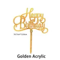 Golden acrylic Happy Birthday cake topper with shiny mirror finish for party decor - Happy Birthday Style 4 (Gold) / 10 Pcs