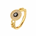 Bague œil protecteur en or avec zircons brillants et design de chaîne moderne - Noir