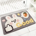 Rectangular grey absorbent bathroom mat with cute white bunny and star patterns - 40*60cm / Vibrant Rabbit