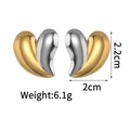 Minimalist 18K gold and silver two-tone heart stud earrings with size and weight info - Heart Spliced Two-Tone Style