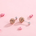 Sparkling champagne crystal ball stud earrings in S925 silver on pink floral background - 925 Silver / Champagne