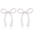 Handmade pearl bow earrings with white beads and elegant gold metal link drop design - ZW1759 Gold Gradient Pearl Bow