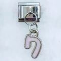 Italian charm link with pink enamel letter pendant in silver stainless steel base - Number 7