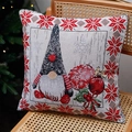 Christmas gnome throw pillow cover with red snowflake border on a rustic woven chair - Type E - Pillowcase (No Insert)