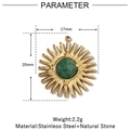 Detail showing 17mm x 20mm gold sun pendant with green natural stone and dimensions - Sunburst - Green Stone (VG819)
