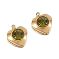 Golden heart-shaped pendant set with faceted olive green zircon for jewelry DIY - Heart / Yellow