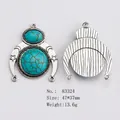 Retro turquoise silver alloy crescent star pendant in bohemian ethnic style - Vintage Rectangle