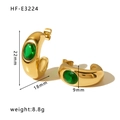 18K gold plated C-shaped earrings with green oval zircon, measuring 22mm by 18mm - 18K Gold