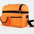 Orange double-layer insulated lunch bag with large capacity and adjustable strap - Orange