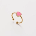 Macro view of gold-plated twisted rope ring featuring a pink triangle enamel detail - Pink Triangle (ZJ222)