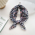 Checkerboard pattern neck scarf with colorful pixel accents and elegant tied knot detail - Colorful Checkboard