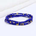 Detailed close-up of multilayered blue and gold seed bead beach waist chain on white background - #40(Dark Blue Gold)