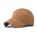 Berretto da baseball marrone vintage effetto invecchiato con strappi e stile retrò in cotone - Cachi