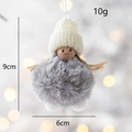Plush Christmas angel girl pendant in grey faux fur with white knit hat and size details - White Earmuff Hat Gray Fur Elf (Style O)
