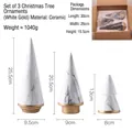 Three-piece marble-textured ceramic Christmas tree set with gold base home decor - Set of 3 (White Gold)
