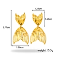 Golden mermaid tail drop earrings in stainless steel with textured metallic finish - Gold Fishtail-ER-1272