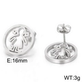 Pendientes plateados huecos con gráfico de niña, 16 mm de diámetro y peso 3 g - Estilo de Niña Hueca (KE61907-K) / Color Acero