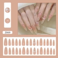 Pink gradient press-on nails set with pearls and rhinestones, style Z869 - Z869 Ethereal Nude Diamond