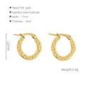 Detail showing 18K gold plated stainless steel hoop earrings with 17x22mm dimensions - Hammered Round Style (ZE199G) / Gold