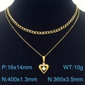 Double-layered gold heart pendant necklace with clear zircon inlays on black display - Simple Heart Style (KN250360-SY)