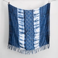 Blue and white tie-dye cotton scarf featuring geometric patterns and fringed tassels - Continuous Circular Geometric (2023-1-9)