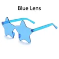Blue star shaped rimless party sunglasses with transparent lenses for festive events - Blue