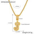 Gold letter J pendant necklace with zircon stones and 56cm box chain hip-hop style - Letter J Necklace
