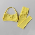 Completo yoga giallo brillante senza cuciture con reggiseno a coste e leggings a vita alta - Taglia S / Top E Pantaloni / Giallo Chiaro