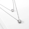 Double layer silver necklace with white cubic zirconia pendants on white platform - Double Layer / Silver