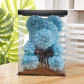 Blue rose bear made of PE foam flowers in a clear gift box with a Just for you ribbon - Flower Bear+40CM Gift Box+Light / Sky Blue