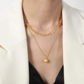 Collana a doppio strato in titanio placcato oro 18k con pendente a sfera e catena a dischi - Collana Oro (36-44cm+5cm)