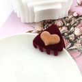 Small burgundy velvet hair clip with a khaki heart detail on a white decorative plate - 3# Orange Heart