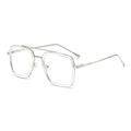 Silver metal double bridge square frame glasses with clear lenses for men and women - Silver Frame Clear Ring Anti-Blue Light
