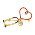 Spilla a stetoscopio dorata con cuore smaltato rosso e cristallo di zircone - Stetoscopio Oro Cuore Rosso Zircone Singolo