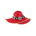 Broche chapeau émail rouge élégante avec strass brillants et bordure dorée pour manteaux - Style de Chapeau Rouge (AL1330-B) / Rouge