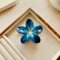 Pinza para el cabello de flor azul jaspeada con detalles dorados en bandeja de joyería - 8cm / Ojo de Estrella (Mármol Azul Profundo)