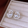Baroque pearl earrings with silver textured frame and gold flecks in jewelry box - Silver Baroque Pearl