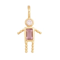 Détail d'un pendentif garçon plaqué or avec un corps rectangulaire en zircone violette - Garçon - Fév (Violet)