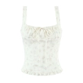 Florales camisole im französischen stil mit kordelzug vorne und rüschensaum cremefarbenen - S / Blumenmuster