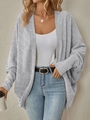 Cardigan lungo in maglia grigio chiaro con maniche a pipistrello e trama a costine - S / Grigio chiaro
