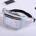 Holographic laser waist bag for women featuring colorful gradient PVC and adjustable strap - Silver
