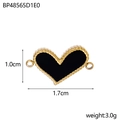 Detail of heart-shaped gold metal pendant connector with black enamel and dimensions - BP48565D1E0-Black Edge Heart