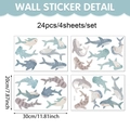 Stickers muraux baleine aquarelle lot de 24 pour décoration de chambre d'enfant - 24 Requins de Dessin Animé à l'Aquarelle - 4 Feuilles (UV24Y12836T_T)