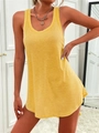 Detailed knit texture of a vibrant yellow sleeveless U-neck vest dress for summer - XS / Gold