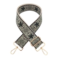 Détail de la bandoulière brodée ethnique de 5 cm de large avec mousquetons dorés - Vert Foncé Noir Floral