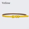 Elegant thin yellow leather belt for women with matching lacquer pin buckle - Yellow