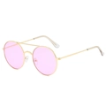Retro double-bridge metal sunglasses with light pink lenses and gold-toned frames - Gold Frame Purple Lens