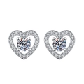 Elegant silver heart stud earrings with sparkling pave zircon and center stone - TED265-Hollow Heart Halo Studs
