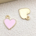 Pink heart enamel charm with gold-plated finish and textured metallic back view - Pink Heart Shape (15811)